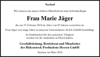 Traueranzeige von Marie Jäger von VRM Trauer