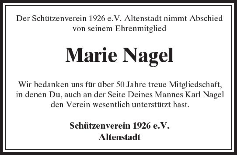  Traueranzeige für Marie Nagel vom 10.03.2018 aus  Kreisanzeiger