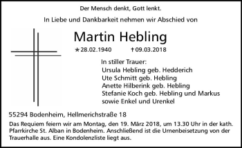 Traueranzeige von Martin Hebling von Trauerportal Rhein Main Presse