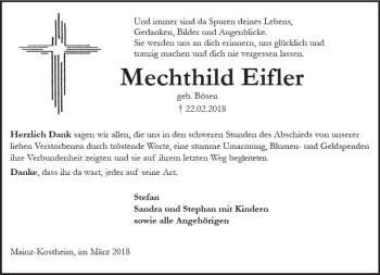 Traueranzeige von Mechthild Eifler von Trauerportal Rhein Main Presse