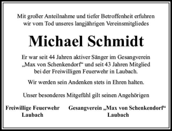 Traueranzeige von Michael Schmidt von  Usinger Anzeiger
