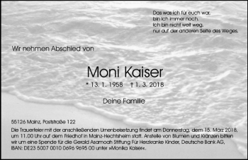 Traueranzeige von Moni Kaiser von Trauerportal Rhein Main Presse