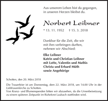 Traueranzeige von Norbert Leibner von  Kreisanzeiger