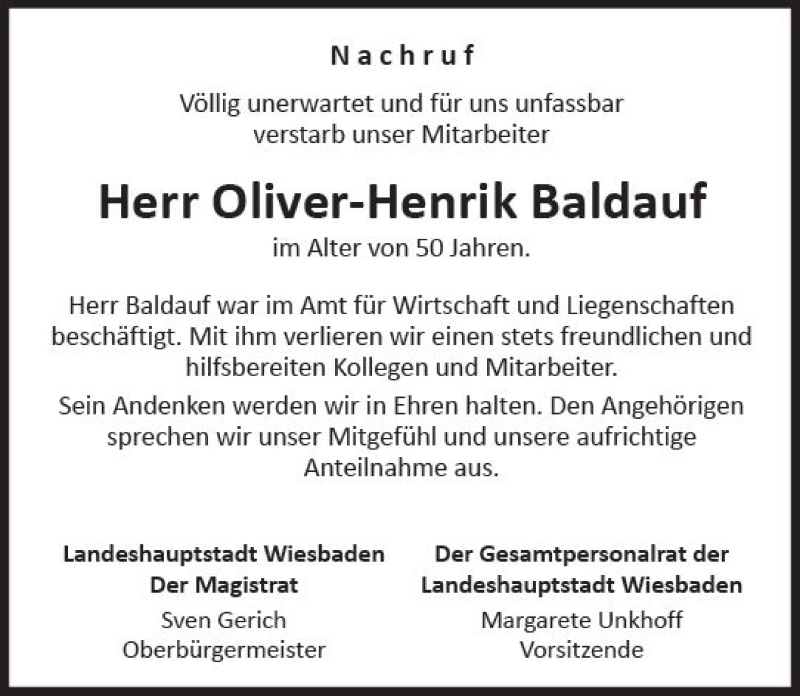  Traueranzeige für Oliver-Henrik Baldauf vom 23.03.2018 aus Trauerportal Rhein Main Presse
