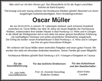 Traueranzeige von Oscar Müller von  Usinger Anzeiger