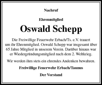 Traueranzeige von Oswald Schepp von  Camberger Anzeiger
