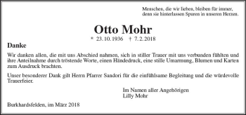 Traueranzeige von Otto Mohr von  Gießener Anzeiger