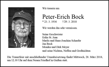 Traueranzeige von Peter-Erich Bock von  Gießener Anzeiger