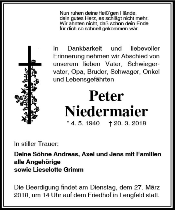 Traueranzeige von Peter Niedermaier von Trauerportal Rhein Main Presse