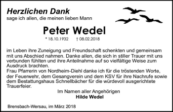Traueranzeige von Peter Wedel von Trauerportal Rhein Main Presse