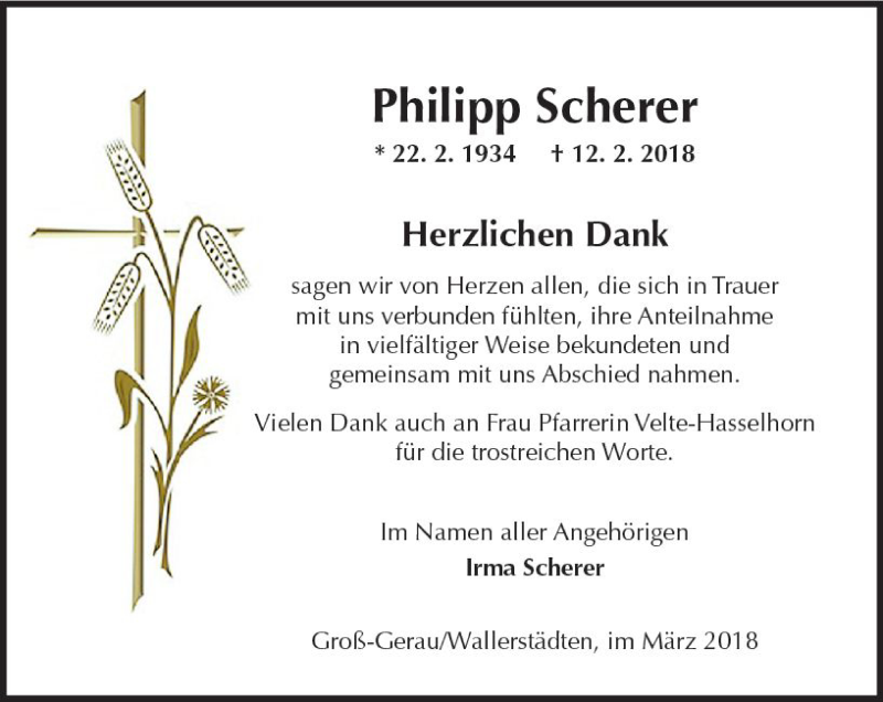  Traueranzeige für Philipp Scherer vom 24.03.2018 aus Trauerportal Rhein Main Presse