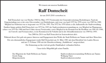 Traueranzeige von Ralf Domscheit von Trauerportal Rhein Main Presse