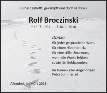 Traueranzeige von Rolf Broczinski von  Gießener Anzeiger