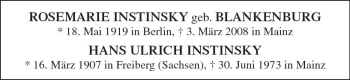 Traueranzeige von Rosemarie Instinsky von Trauerportal Rhein Main Presse