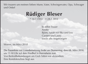 Traueranzeige von Rüdiger Bleser von Trauerportal Rhein Main Presse