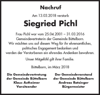 Traueranzeige von Siegried Pichl von Trauerportal Rhein Main Presse