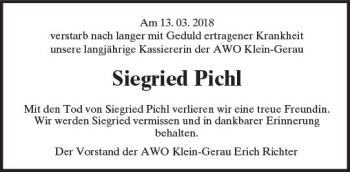 Traueranzeige von Siegried Pichl von Trauerportal Rhein Main Presse