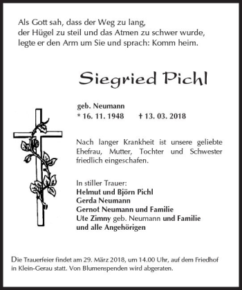 Traueranzeige von Siegried Pichl von Trauerportal Rhein Main Presse