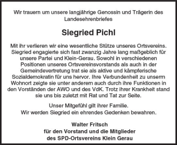 Traueranzeige von Siegried Pichl von Trauerportal Rhein Main Presse