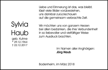 Traueranzeige von Sylvia Haub von Trauerportal Rhein Main Presse