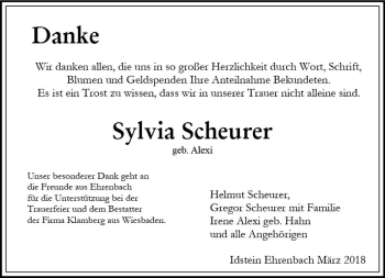 Traueranzeige von Sylvia Scheurer von Trauerportal Rhein Main Presse