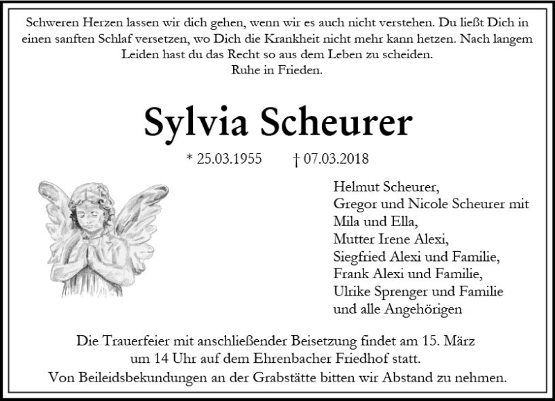  Traueranzeige für Sylvia Scheurer vom 10.03.2018 aus Trauerportal Rhein Main Presse