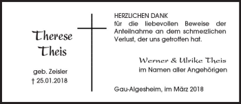 Traueranzeige von Therese Theis von Trauerportal Rhein Main Presse
