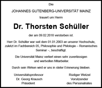 Traueranzeige von Thorsten Schüller von Trauerportal Rhein Main Presse