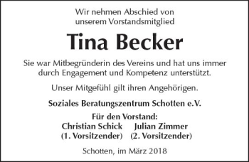 Traueranzeige von Tina Becker von  Kreisanzeiger