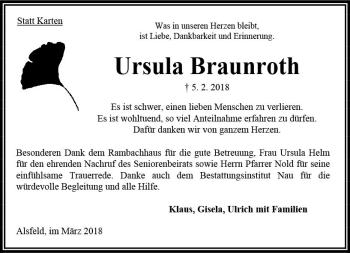 Traueranzeige von Ursula Braunroth von VRM Trauer