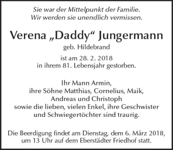 Traueranzeige von Verena Jungermann von Trauerportal Rhein Main Presse