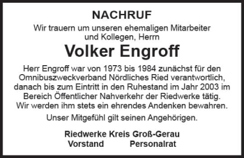 Traueranzeige von Volker Engroff von Trauerportal Rhein Main Presse