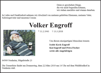 Traueranzeige von Volker Engroff von Trauerportal Rhein Main Presse