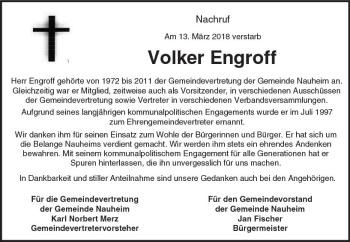 Traueranzeige von Volker Engroff von Trauerportal Rhein Main Presse