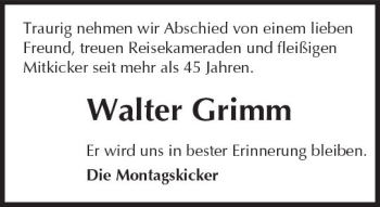 Traueranzeige von Walter Grimm von Trauerportal Rhein Main Presse