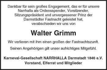 Traueranzeige von Walter Grimm von Trauerportal Rhein Main Presse