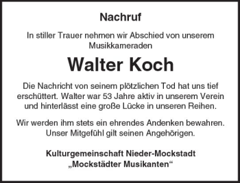 Traueranzeige von Walter Koch von  Kreisanzeiger