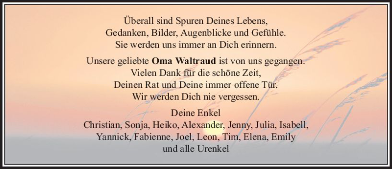  Traueranzeige für Waltraud Scherf vom 24.03.2018 aus  Usinger Anzeiger