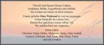 Traueranzeige von Waltraud Scherf von  Usinger Anzeiger