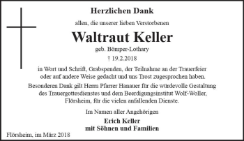 Traueranzeige von Waltraut Keller von Trauerportal Rhein Main Presse