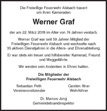 Traueranzeige von Werner Graf von Trauerportal Rhein Main Presse