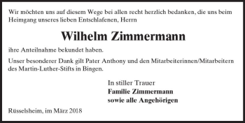 Traueranzeige von Wilhelm Zimmermann von Trauerportal Rhein Main Presse