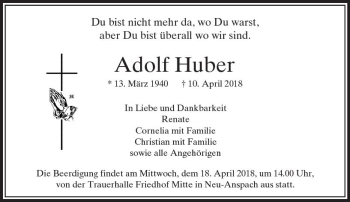 Traueranzeige von Adolf Huber von  Usinger Anzeiger