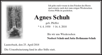 Traueranzeige von Agnes Schuh von VRM Trauer