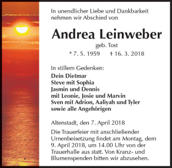 Traueranzeige von Andrea Leinweber von  Kreisanzeiger