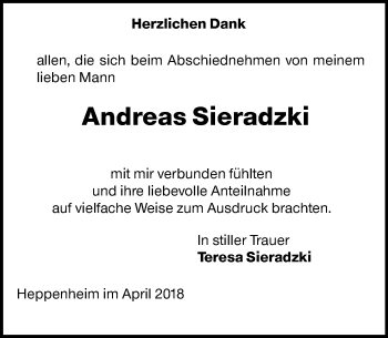 Traueranzeige von Andreas Sieradzki von Trauerportal Rhein Main Presse