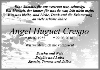 Traueranzeige von Angel Huguet Crespo von Trauerportal Rhein Main Presse