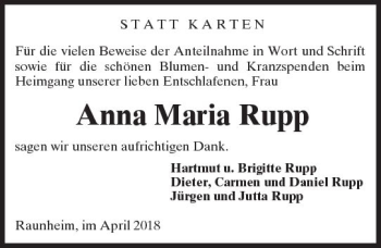 Traueranzeige von Anna Maria Rupp von Trauerportal Rhein Main Presse