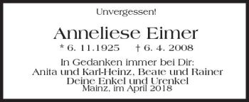 Traueranzeige von Anneliese Eimer von Trauerportal Rhein Main Presse