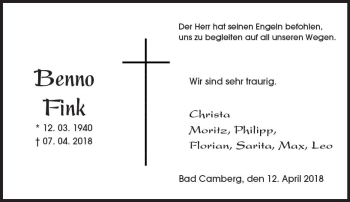 Traueranzeige von Benno Fink von  Camberger Anzeiger